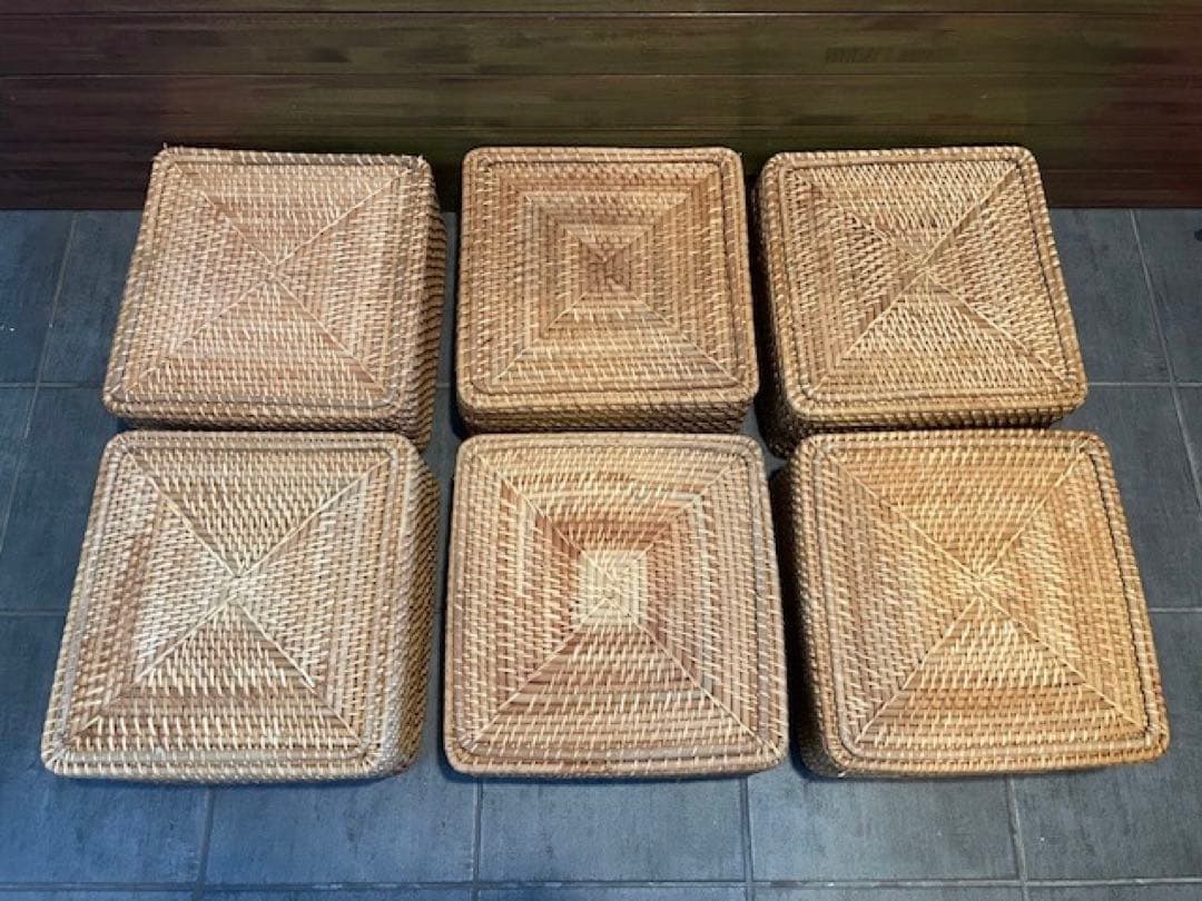 超美品■MUJI/無印良品 重なるラタン角型バスケット/中　6個セット籐かご/籠