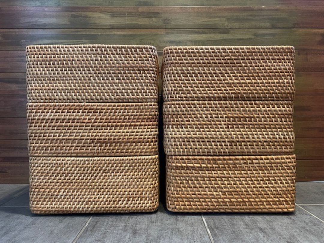 超美品■MUJI/無印良品 重なるラタン角型バスケット/中　6個セット籐かご/籠