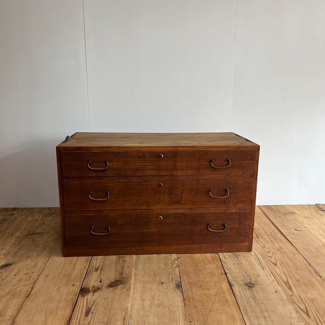 アンティーク 3段 タンス チェスト テレビ台 ローボード 展示台 無垢材