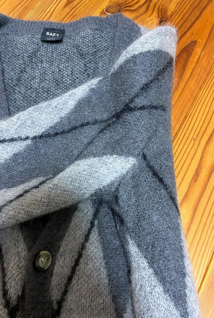 に*ょ様 BAFY モヘヤウールミドルゲージアーガイル柄ニットカーディガン 48