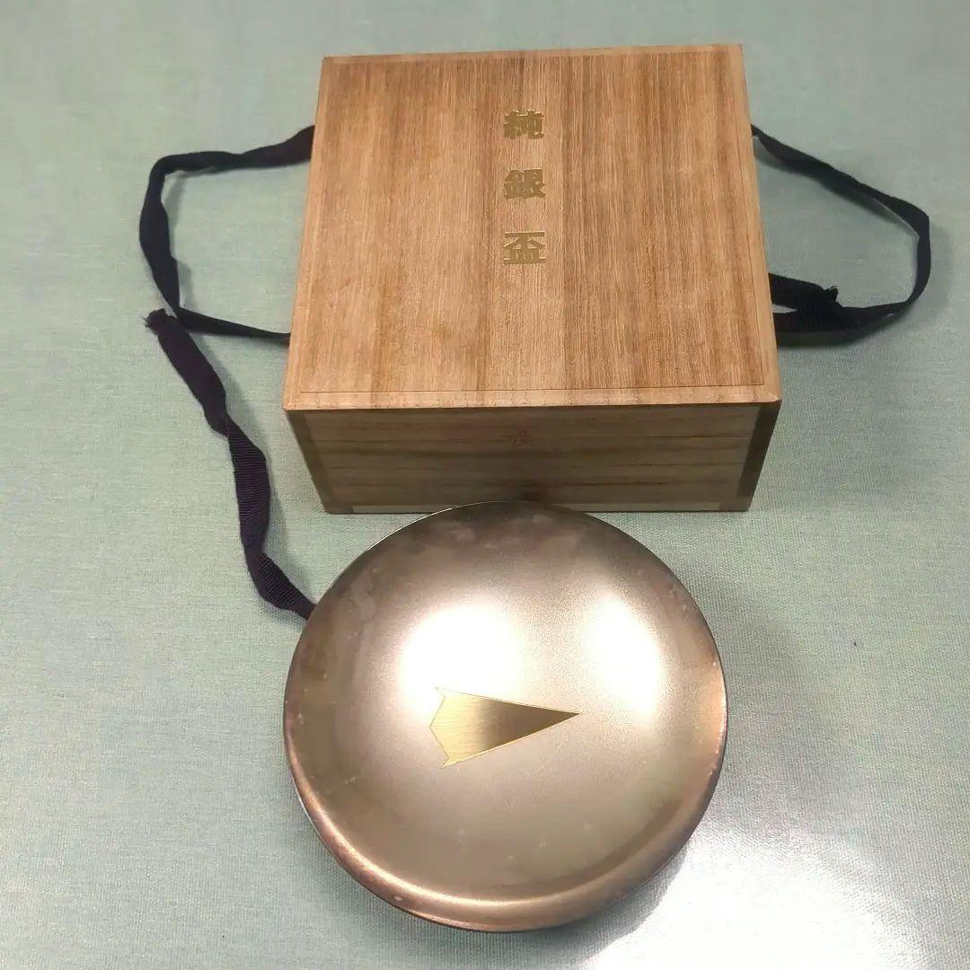 純銀盃【山崎商店謹製】金装飾付き 木箱付き　169g　記念品　刻印あり