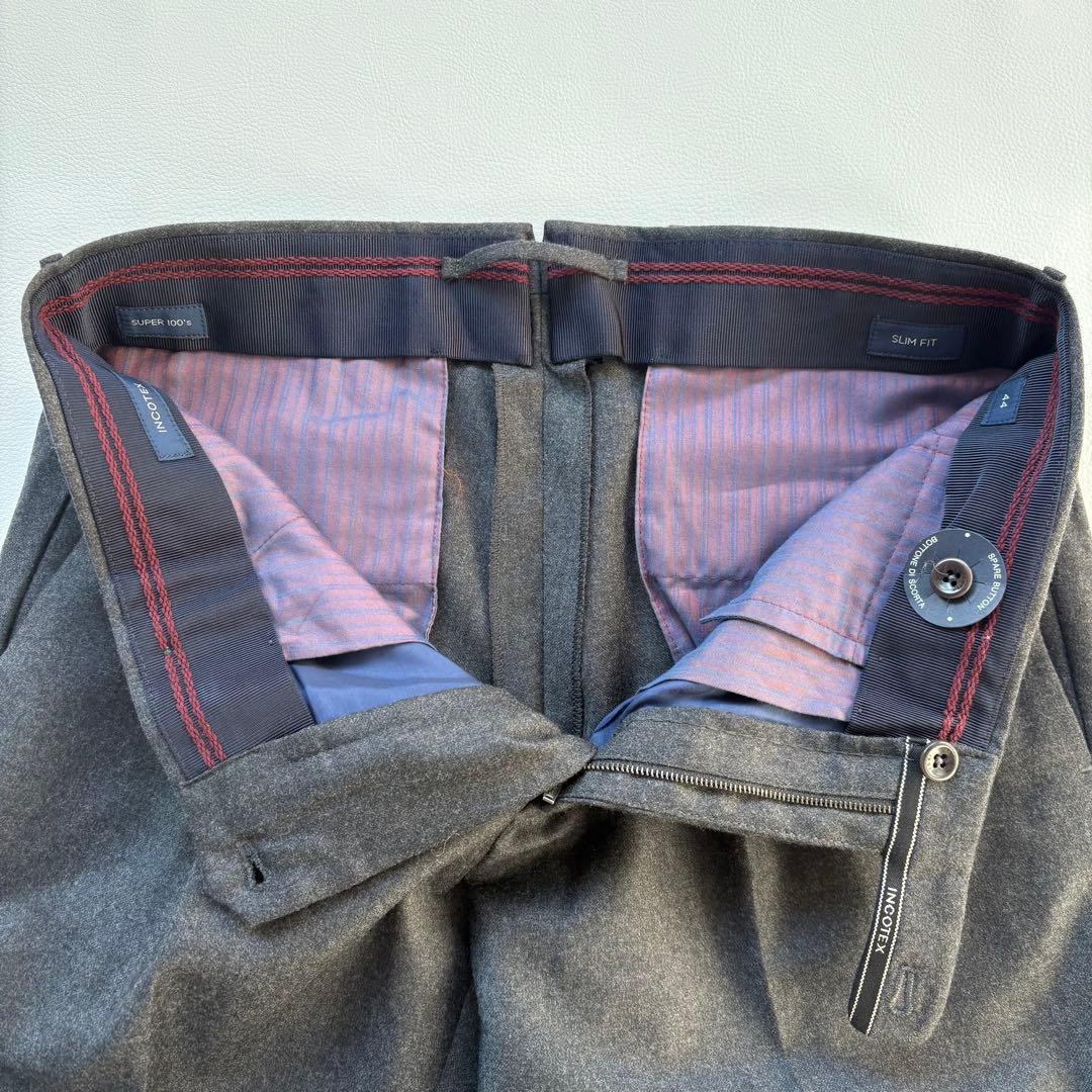 1T0031 INCOTEX ウールサキソニーソリッド テーパードパンツ 44