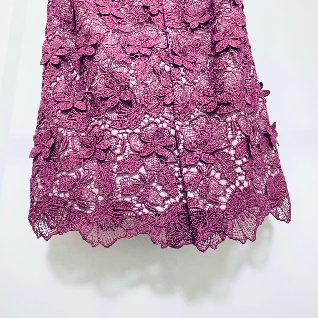 【美品】グレースコンチネンタル フラワーレースタイトワンピースピンク 36