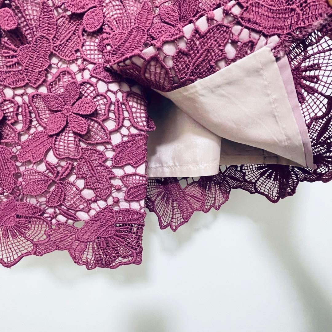 【美品】グレースコンチネンタル フラワーレースタイトワンピースピンク 36