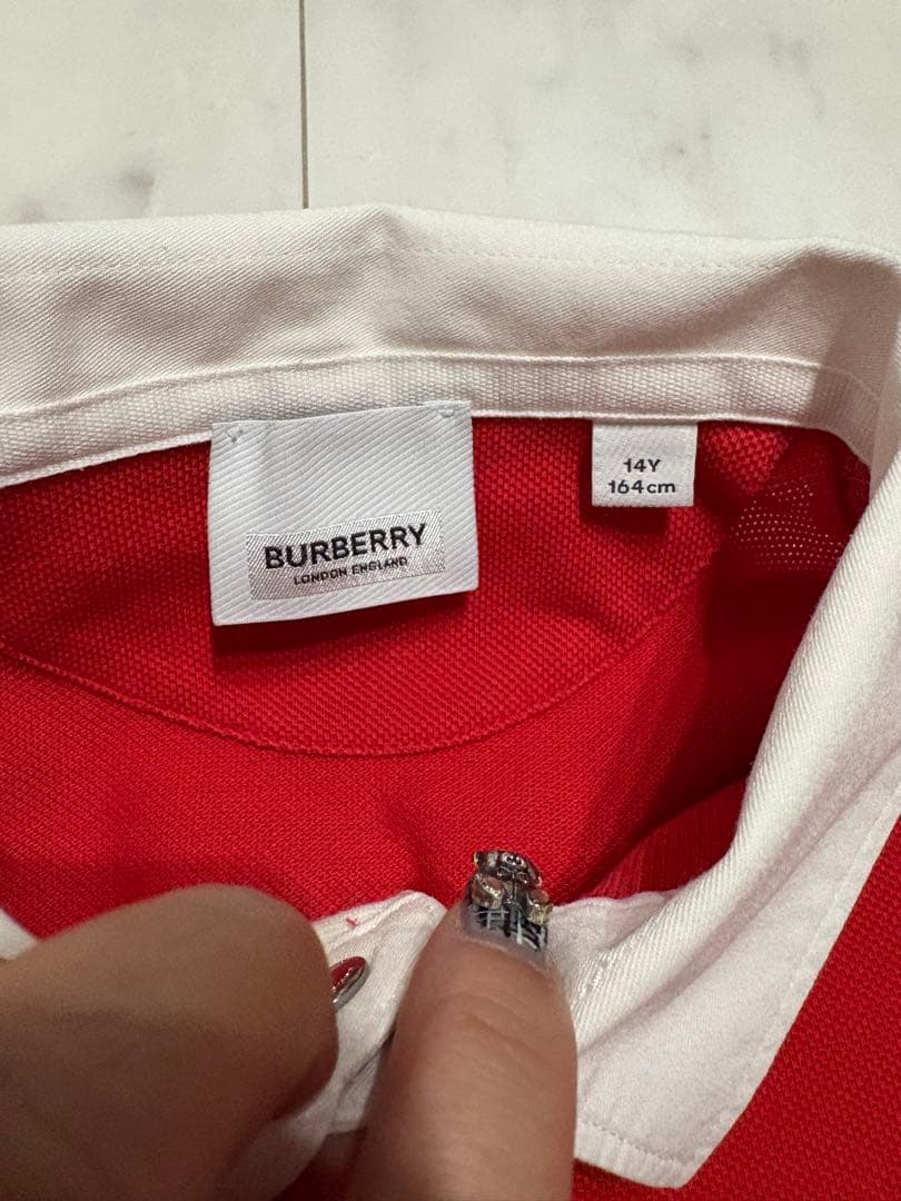 大人もOK バーバリー　キッズ　14Y 赤✖️チェック柄　長袖ポロシャツ