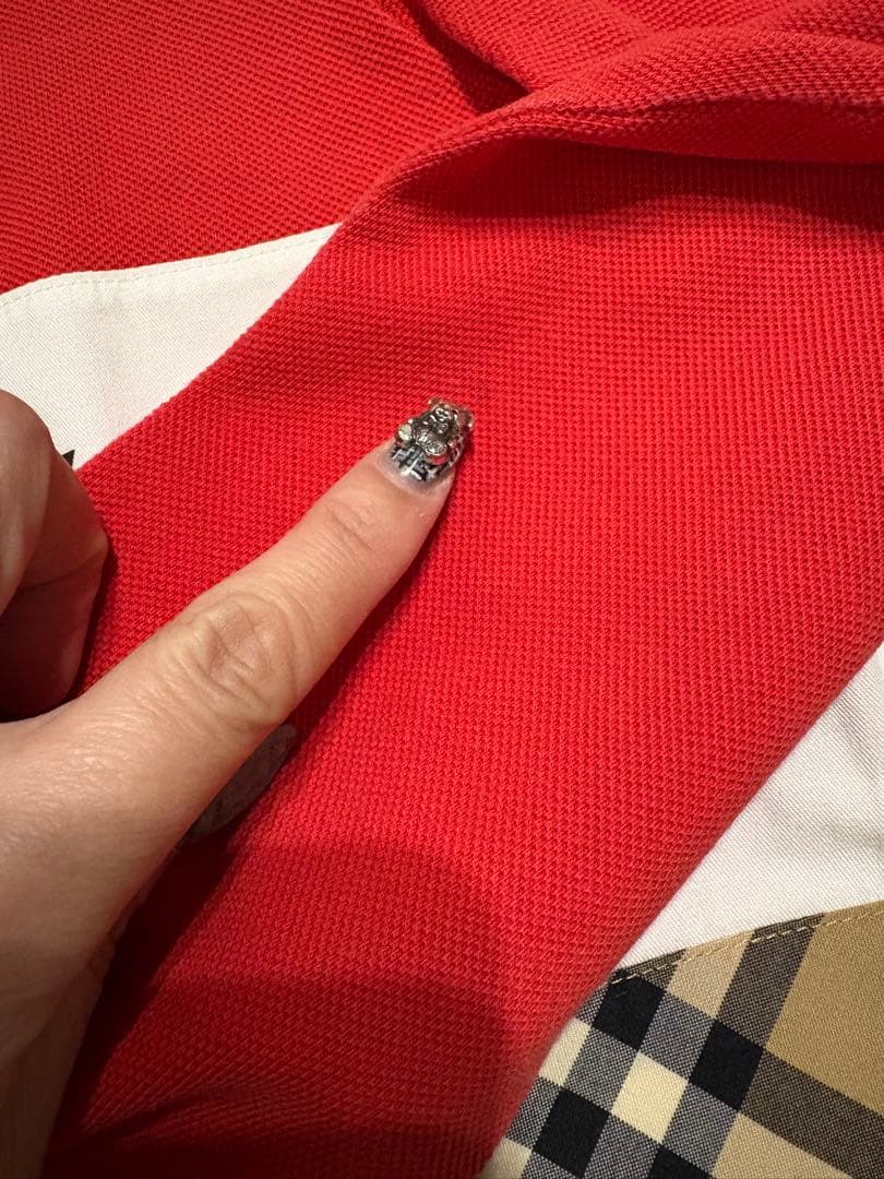 大人もOK バーバリー　キッズ　14Y 赤✖️チェック柄　長袖ポロシャツ