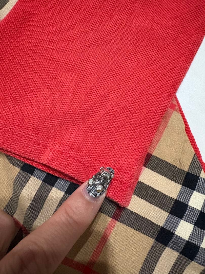 大人もOK バーバリー　キッズ　14Y 赤✖️チェック柄　長袖ポロシャツ