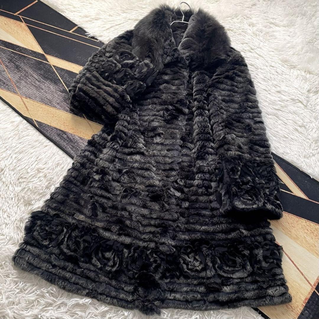 近年人気モデル/横段 軽量 フォックス/レッキス ロング ファーコート 毛皮