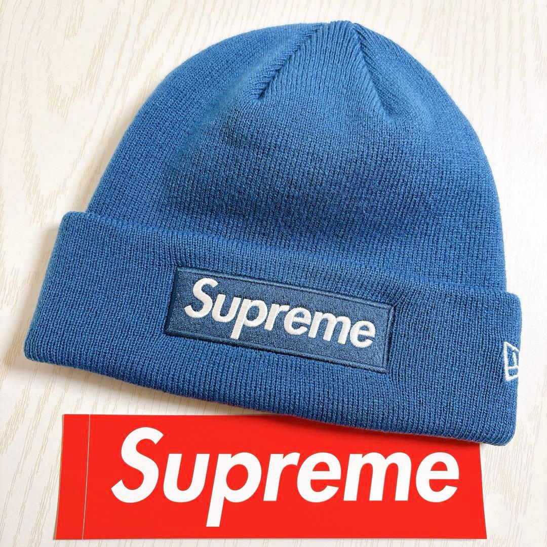 Supreme NEW ERA ニット帽　ビーニー　BOXロゴ　ブルー　水色