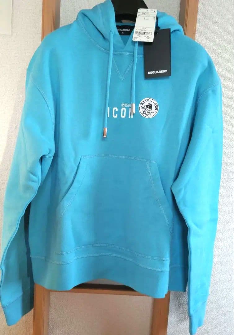 新品未使用ディースクエアードIC0Nロゴ水色パーカー裏起毛メンズＳ69,300円