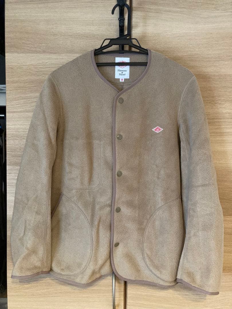 Danton ノーカラー フリース ジャケット サイズ38 ベージュ