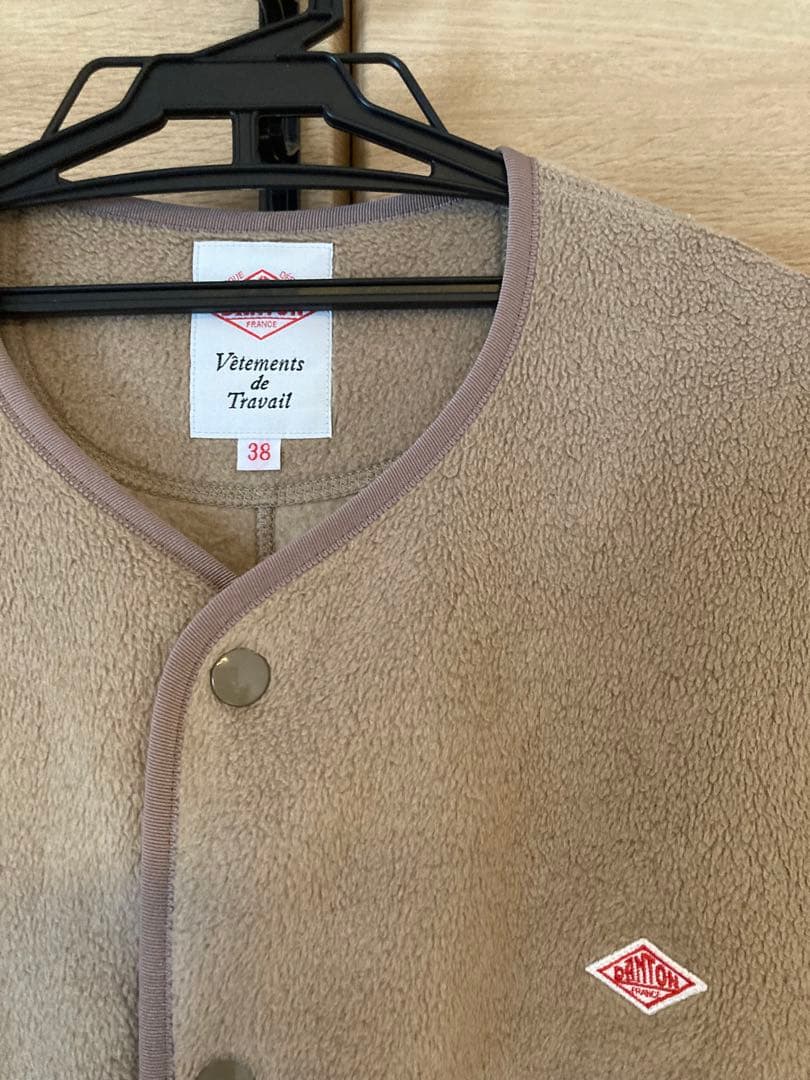Danton ノーカラー フリース ジャケット サイズ38 ベージュ