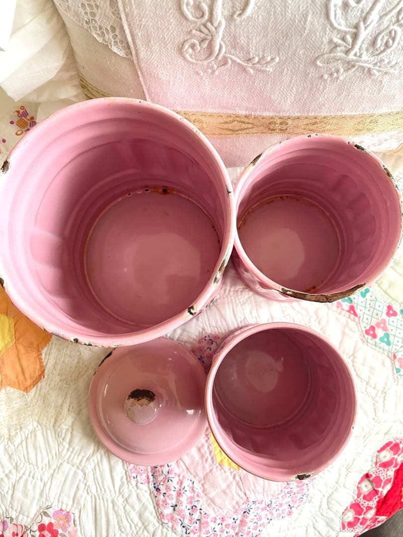 フランスアンティークキャニスター3個 2個蓋なしです·͜· ♡