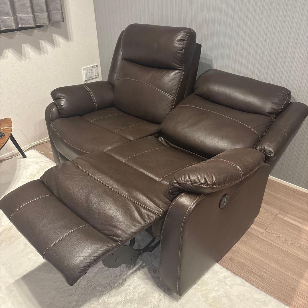ブラウンリクライニングソファ 2人掛け