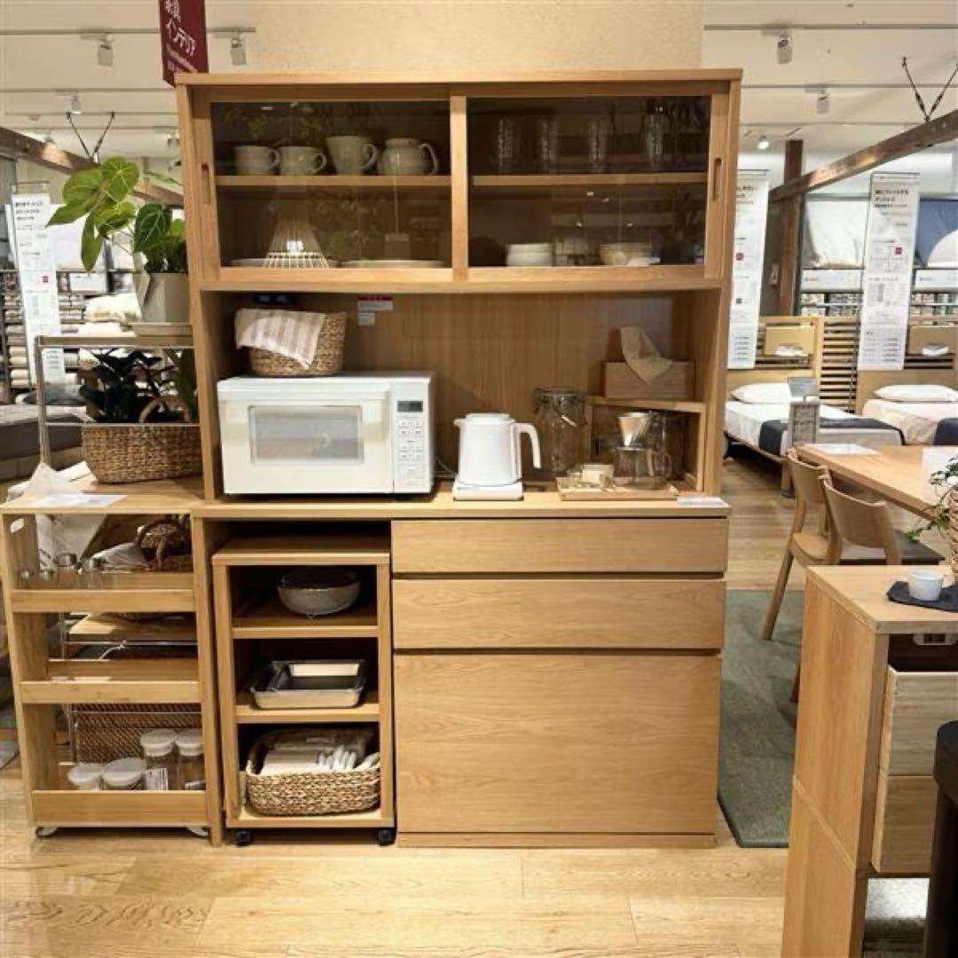 【無印良品】木製カップボード・幅１２０ｃｍ・オーク材【送料込】