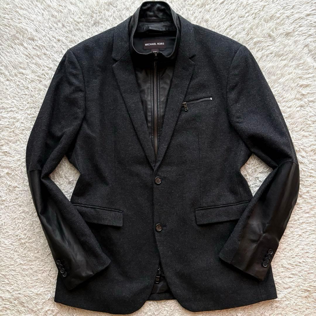★希少 2XL★ MICHAEL KORS ジャケット 羊革 レイヤード 灰色