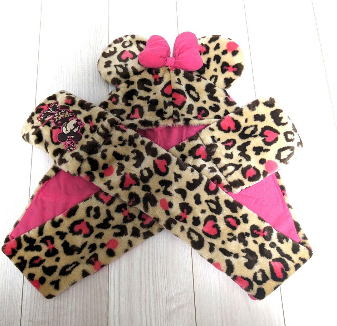 ディズニー　ミニーマウス ヒョウ柄　マフラー　ファンキャップ