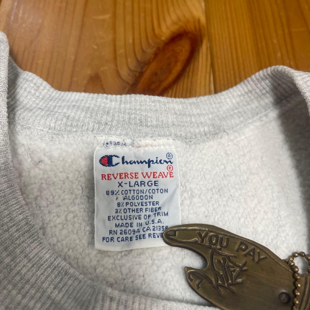 90's reverse weave 刺繍タグ　アメリカ製　グレー　3段プリント