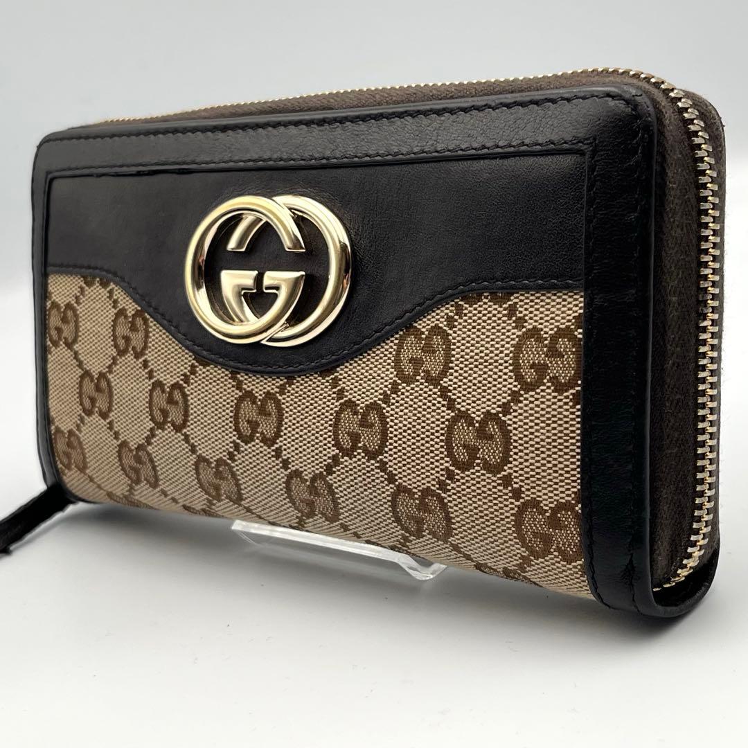 GUCCI GG 長財布 キャンバス　インターロッキング　ラウンドファスナー