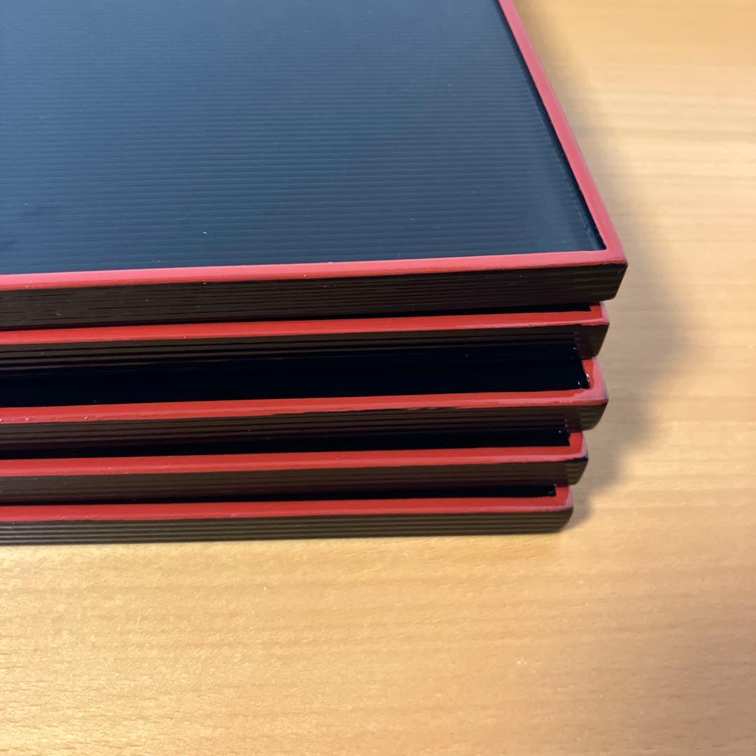 越前　河和田塗　卓上膳　折敷　千筋　リバーシブル仕様　両面長角膳　黒朱　5P