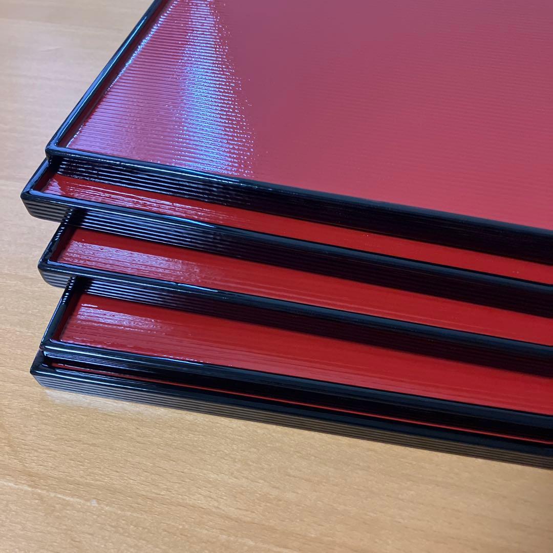 越前　河和田塗　卓上膳　折敷　千筋　リバーシブル仕様　両面長角膳　黒朱　5P