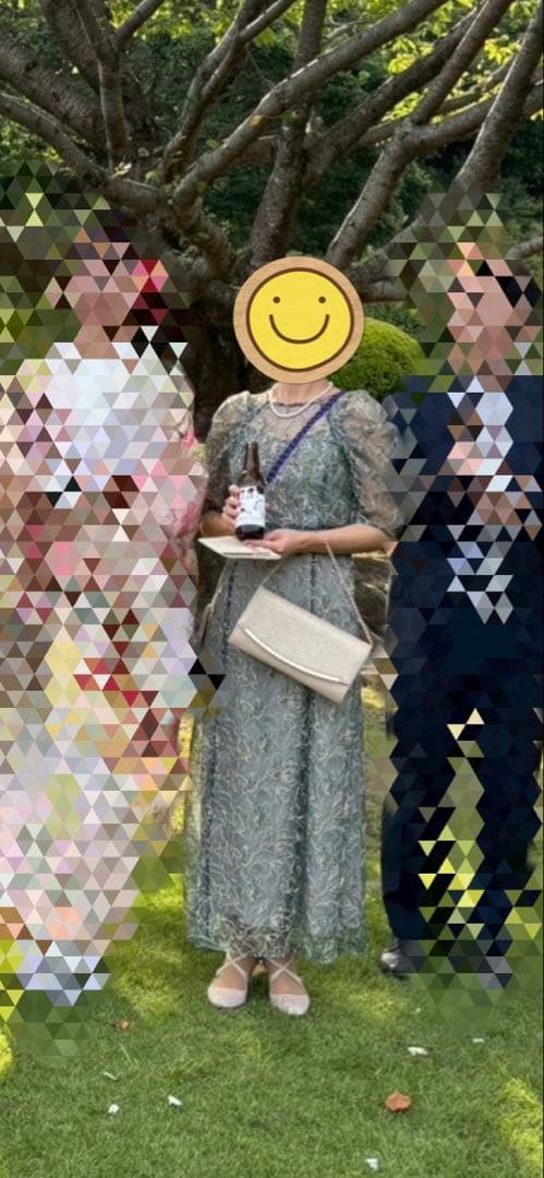 【参列ドレス】刺繍レースレイヤードドレス S /グリーン