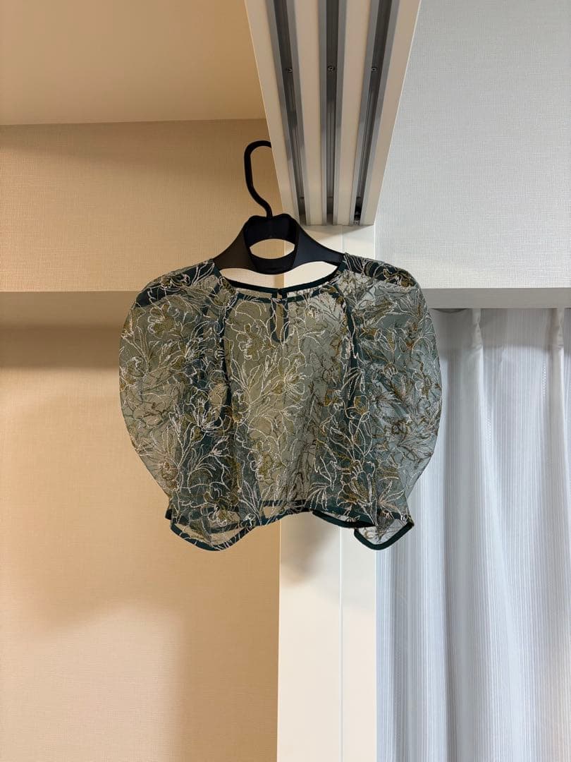 【参列ドレス】刺繍レースレイヤードドレス S /グリーン