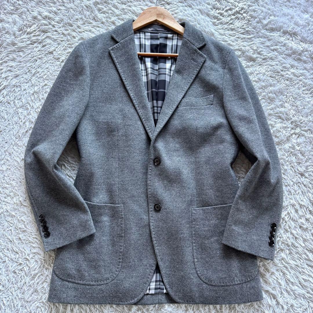 極美品　スコッチハウス　テーラードジャケット　チェック　グレー　L アンコン