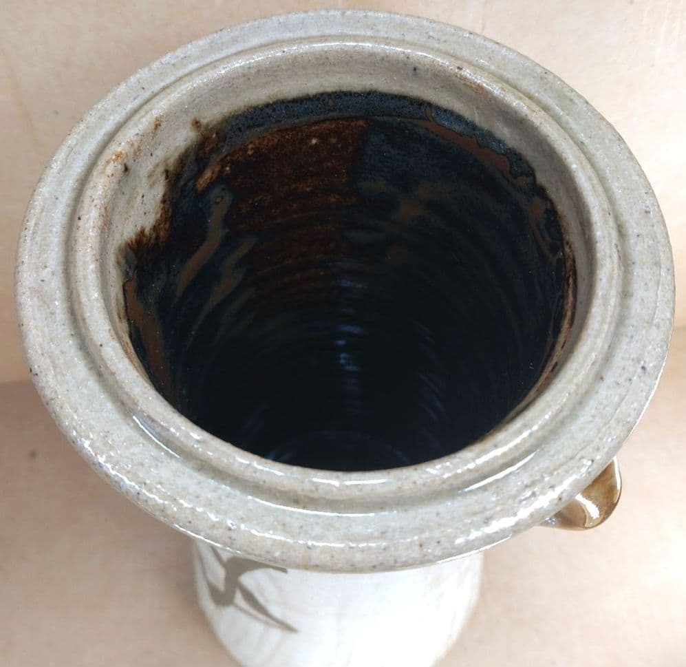 【本物保証】浜田庄司(濱田庄司）刷毛目花生(鉄絵花生）共箱 人間国宝 益子焼