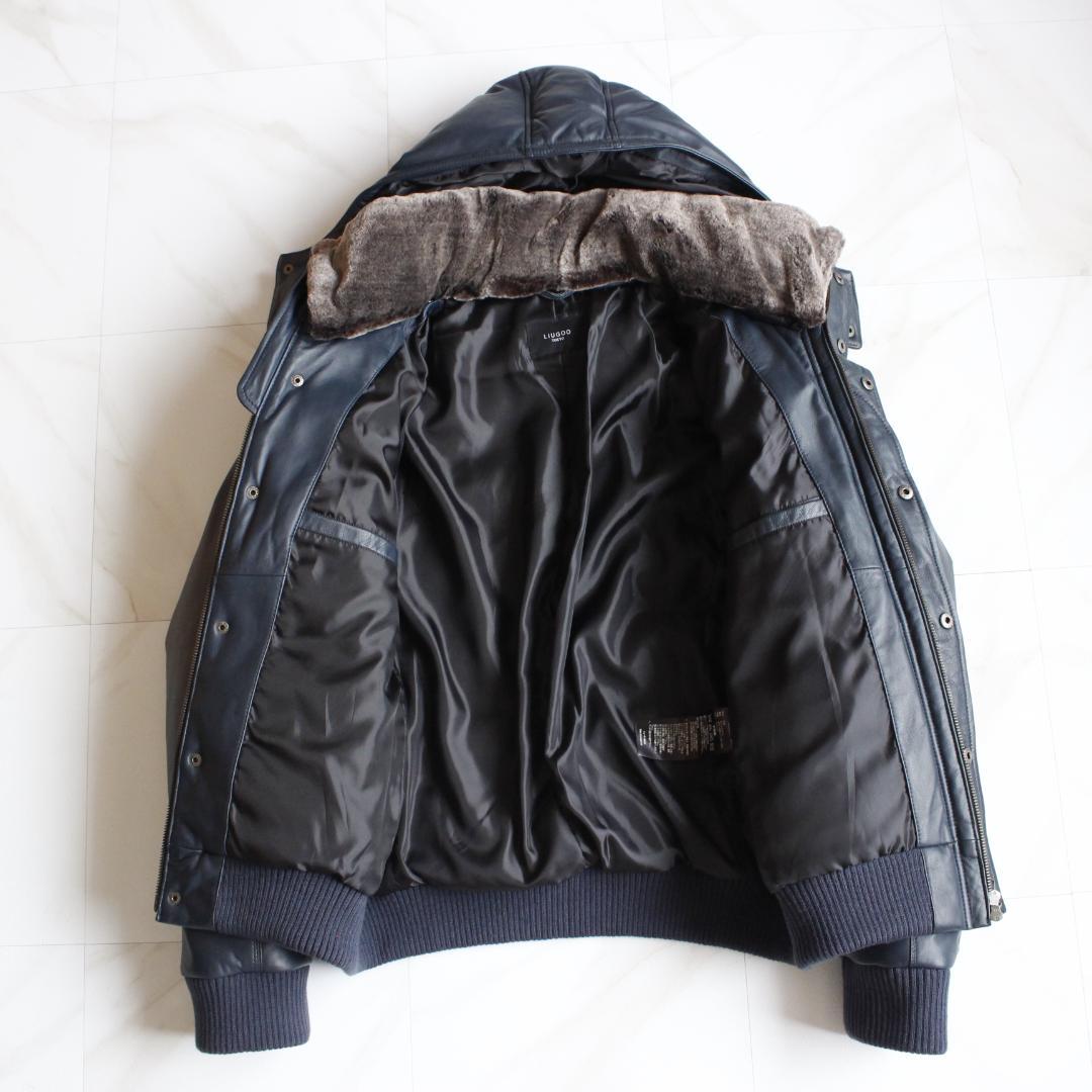 LIUGOOTOKYO 3way ラムレザーダウンジャケット LLL ネイビー