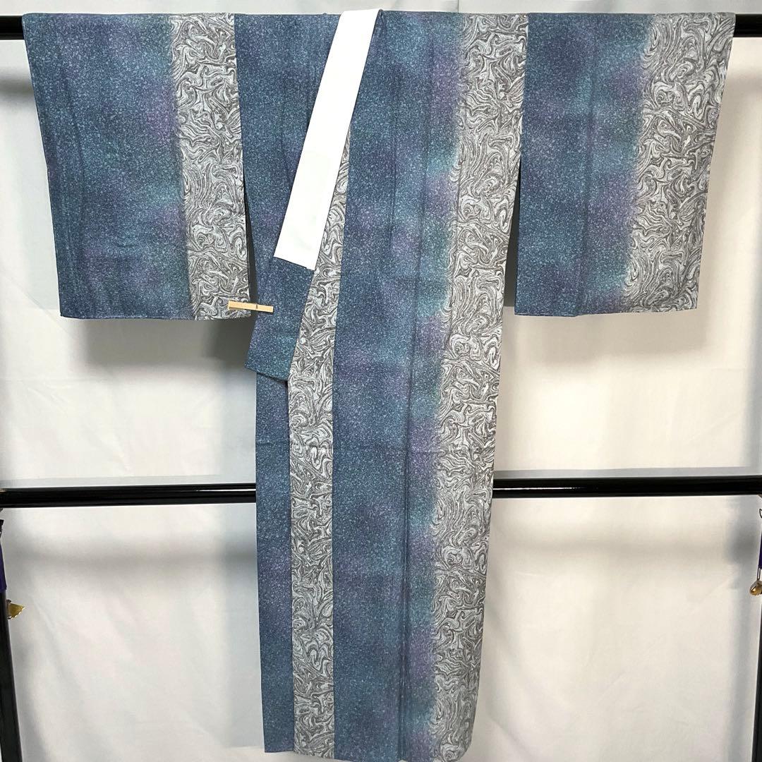 ◯C327正絹　単衣　長襦袢　墨流し　小松ちりめん　半衿付　未使用しつけ付極美品