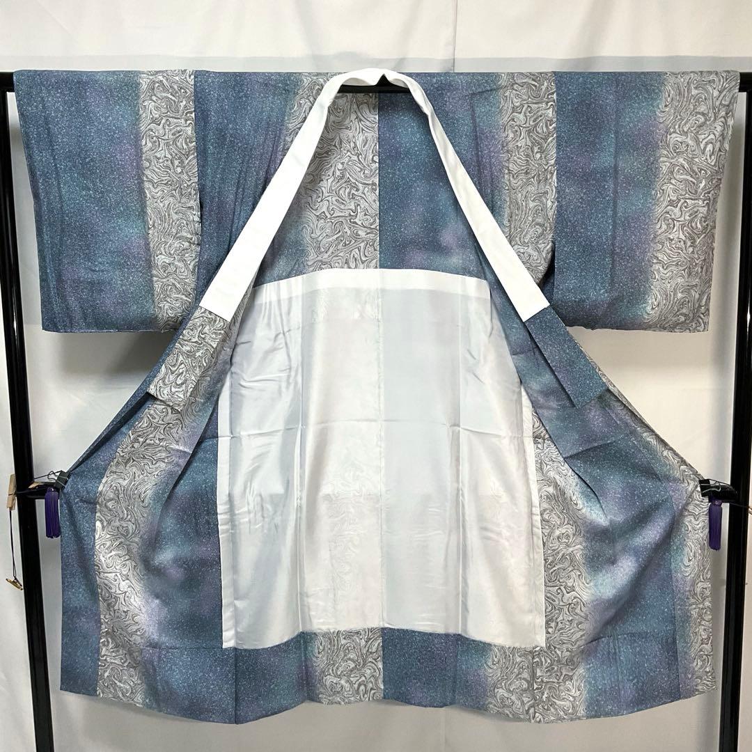 ◯C327正絹　単衣　長襦袢　墨流し　小松ちりめん　半衿付　未使用しつけ付極美品