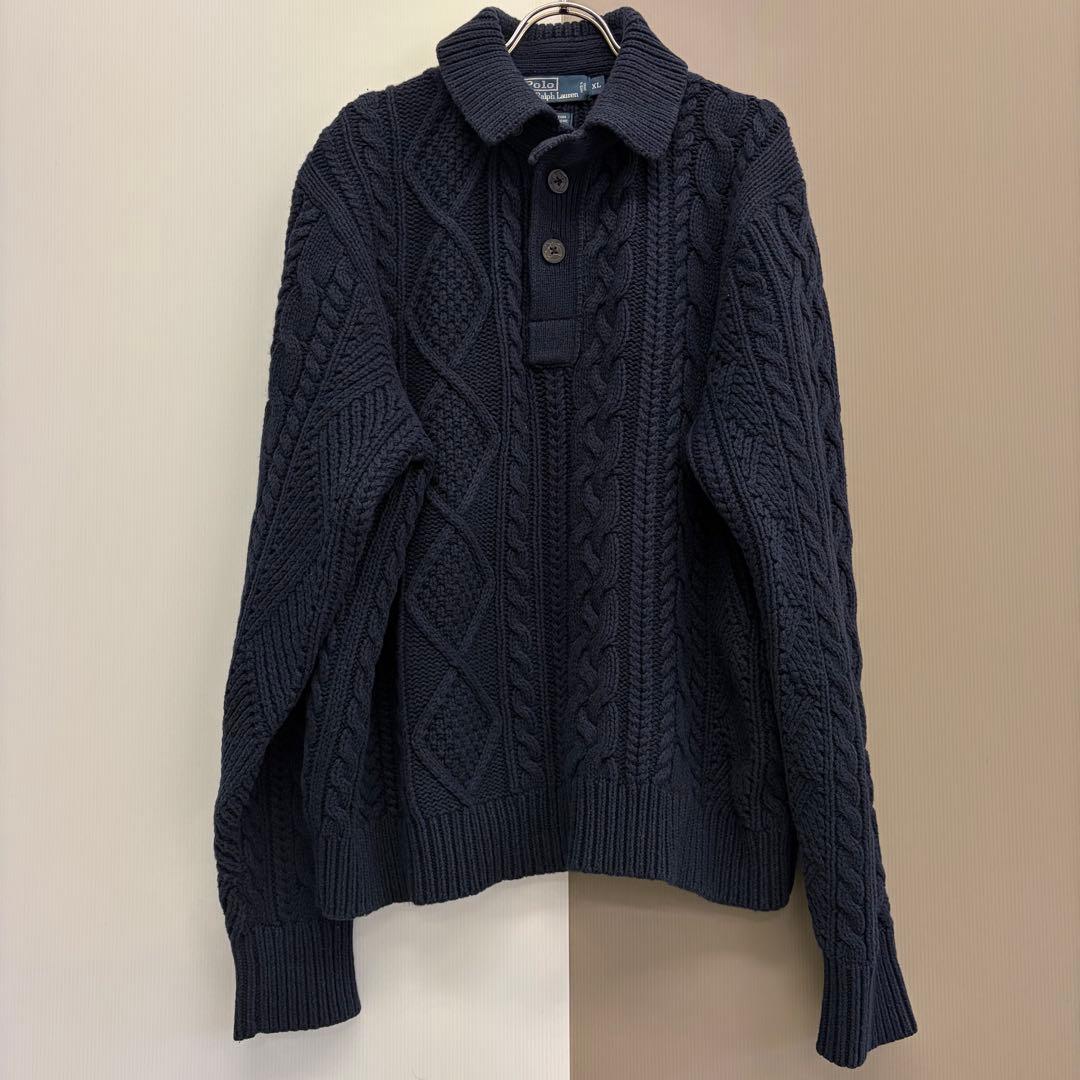 ポロ ラルフローレン ニット 長袖ポロセーターカシミヤ混 コットン　XL