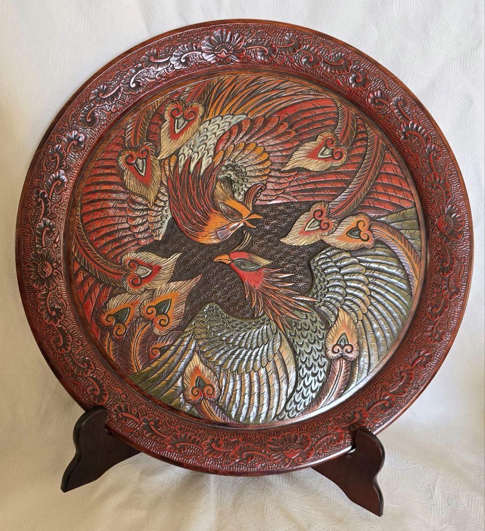 木製 鳳凰彫刻 盆 直径約42センチ