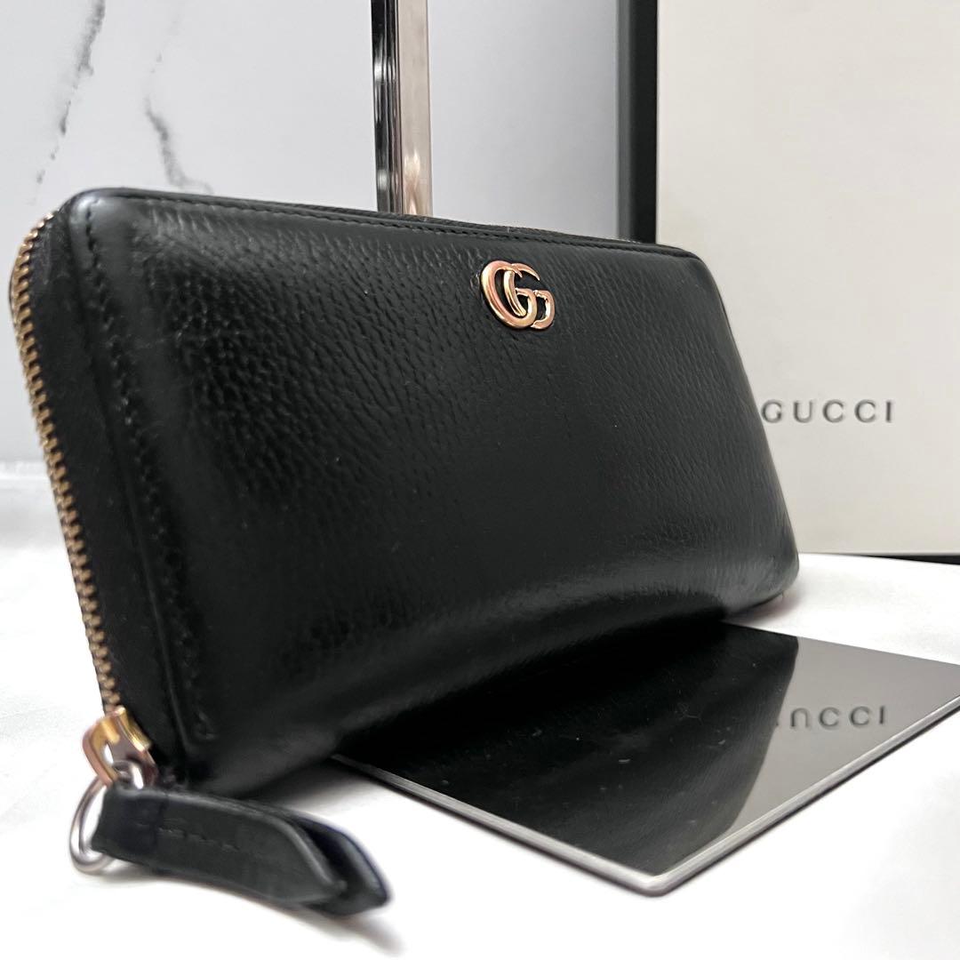 ◇美品◇グッチ　GGマーモント長財布　ブラック×ゴールド金具　456117
