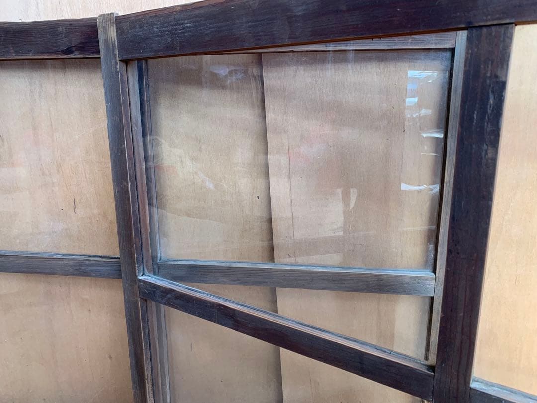 戦前　古い木枠ゆらゆらガラス戸4分割2枚組　建具古家具仕切り古民家