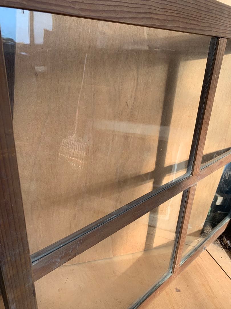 戦前　古い木枠ゆらゆらガラス戸4分割2枚組　建具古家具仕切り古民家