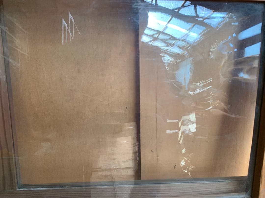 戦前　古い木枠ゆらゆらガラス戸4分割2枚組　建具古家具仕切り古民家