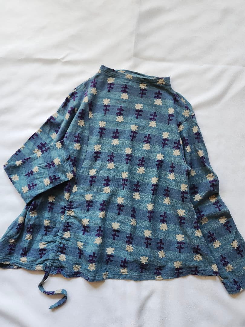 慈雨　花柄　チュニック　トップス　ドローコード　アシンメトリー