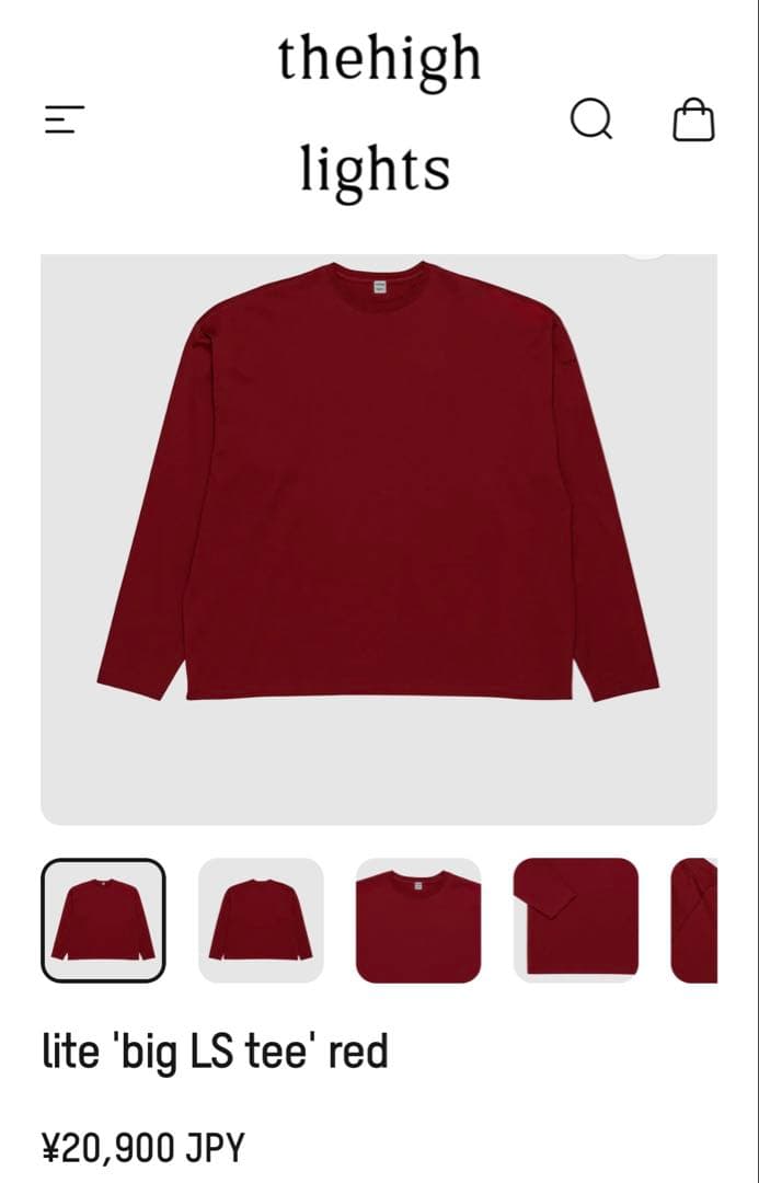 【thehighlights】lite 'big LS tee' red ロンT