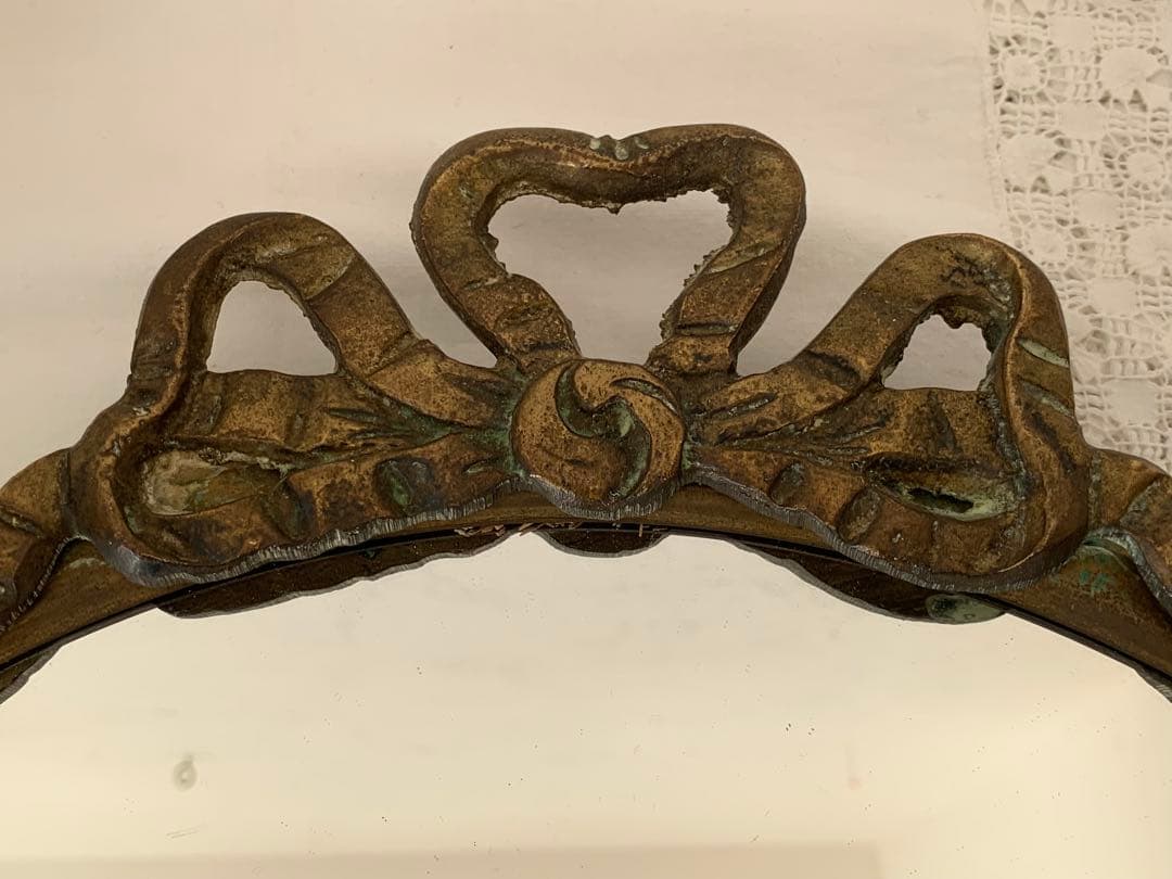 フランス　蚤の市　リボン装飾　ミラー　鏡　ブロカント