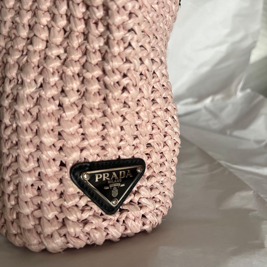 PRADA プラダ スモール クロシェ トートバッグ ラフィア ピンク