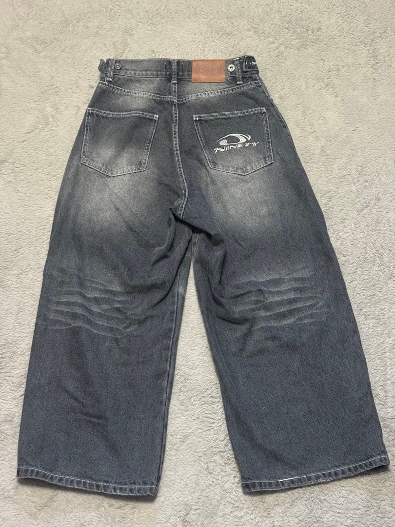 9090 バギーデニム ブラック ワイドデニム 完売品 S