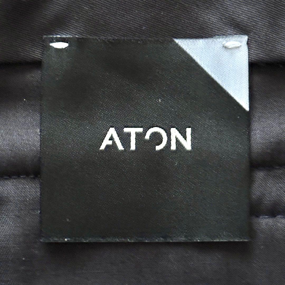 ATON バックサテン スタンダードパンツ スラックス ネイビー サイズL XL