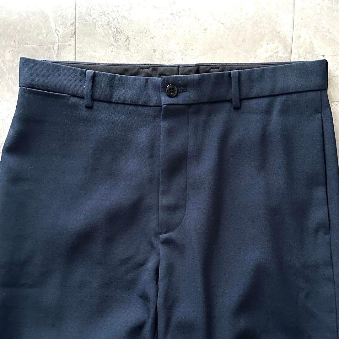 ATON バックサテン スタンダードパンツ スラックス ネイビー サイズL XL