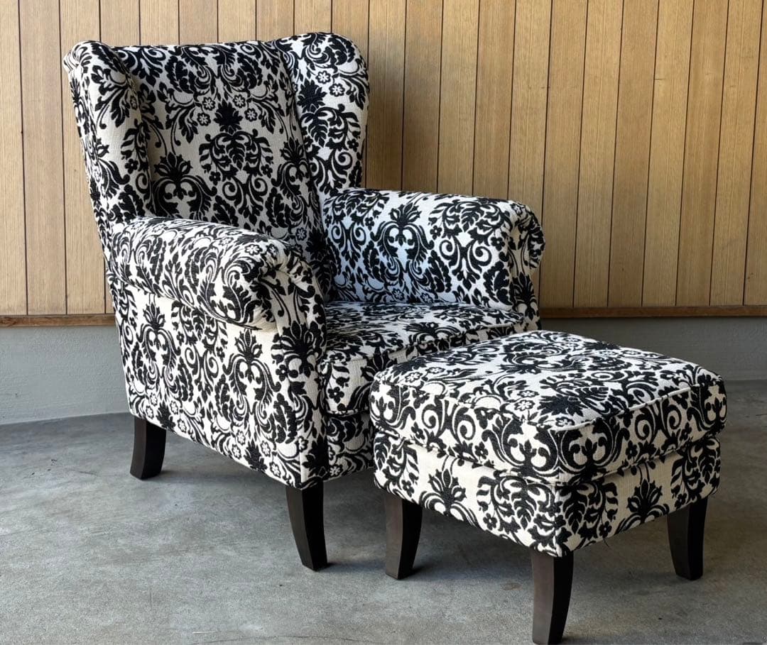 【ドイツ 定価25万 IDC大塚家具 ドミシール 1人掛けソファ オットマン付き