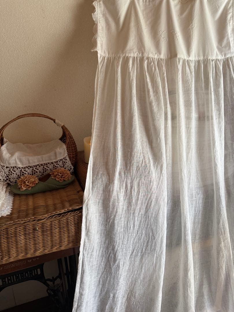 ご相談中ஐ⋆*フランスアンティークモノグラム入り・ナチュラルリネンカーテン