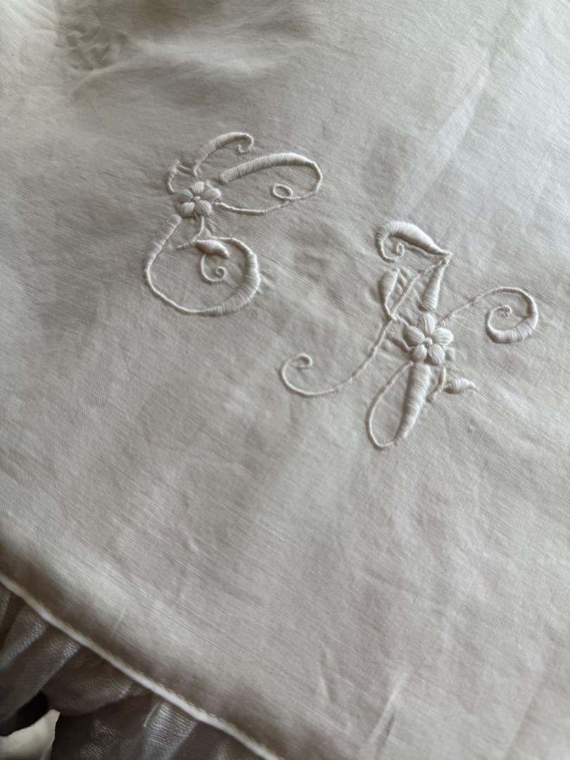 ご相談中ஐ⋆*フランスアンティークモノグラム入り・ナチュラルリネンカーテン