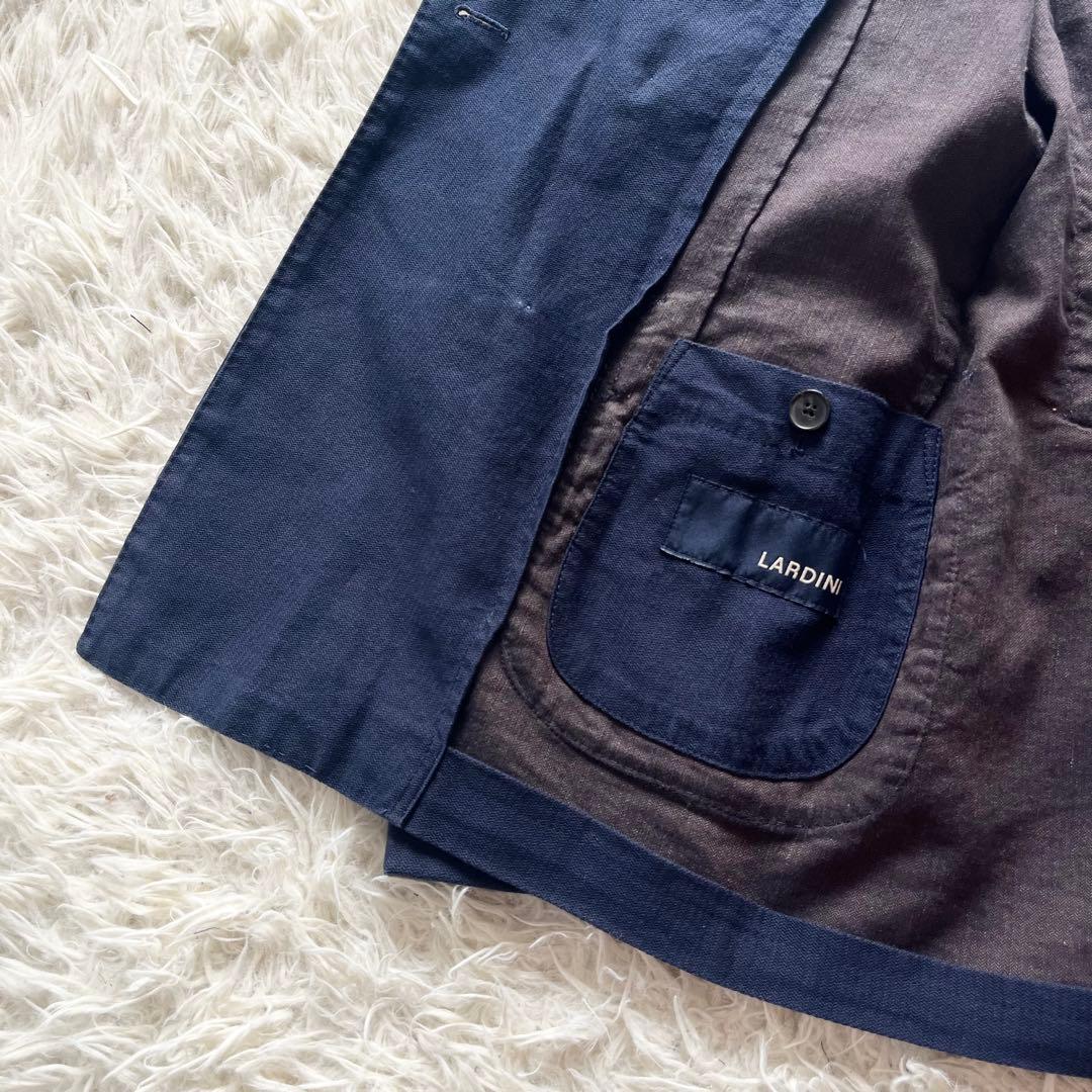 <美品>LARDINI 新ロゴ リネンコットン ダブル 紺ブレザー サイズ44