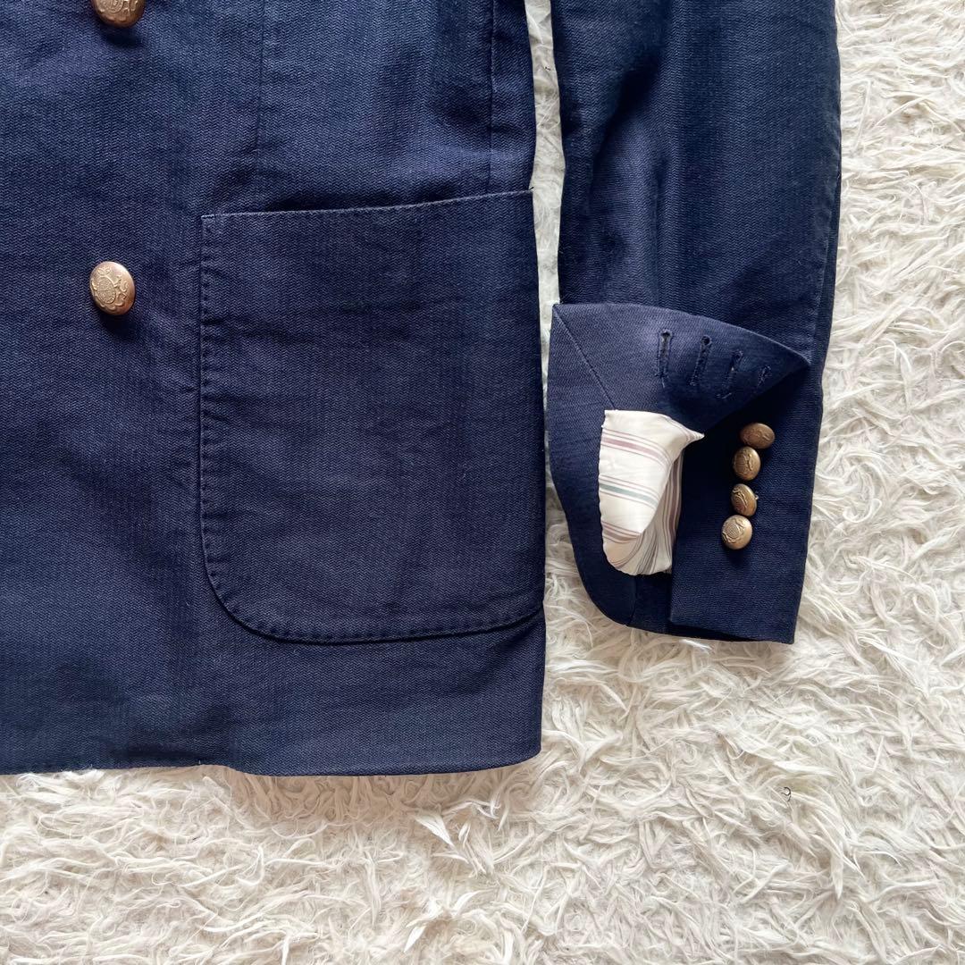 <美品>LARDINI 新ロゴ リネンコットン ダブル 紺ブレザー サイズ44